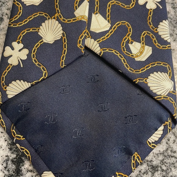 CHANEL Mens Silk Blue Logo Tie - Picture 7 of 7